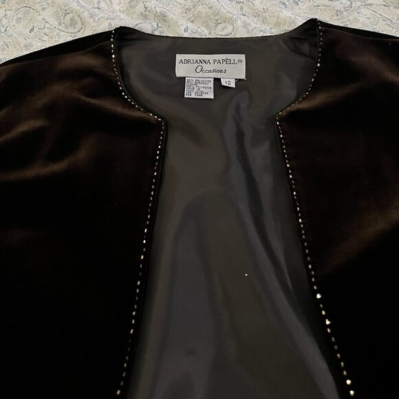 Size 12 Brown Velvet Adrianna Papell Blazer Jacket - Picture 9 of 15